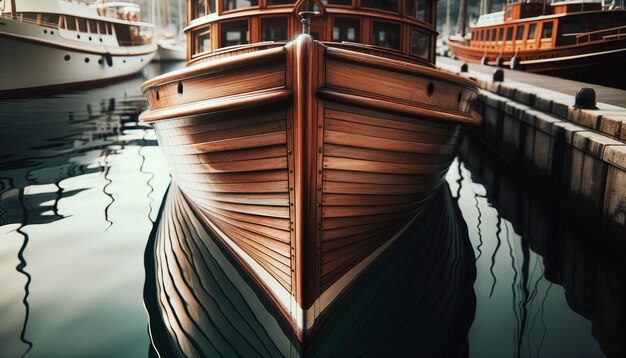 Photo des images de bateaux vintage en bois amarrés dans le port et étincelants sur l'eau