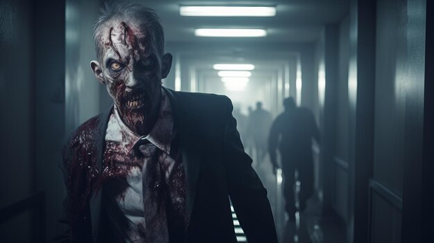 Photo images commerciales de zombie dans le couloir avec vray et des prises de vue rapprochées