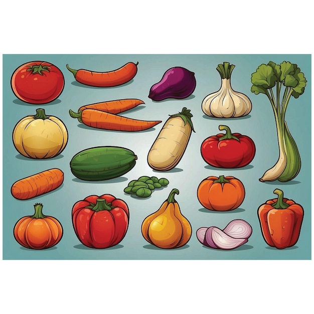 Photo images de conception d'illustrations complètes de différents types de légumes