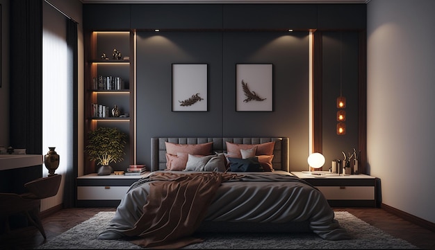 Images de design d'intérieur de chambre à coucher principale de luxe moderne AI Image générée