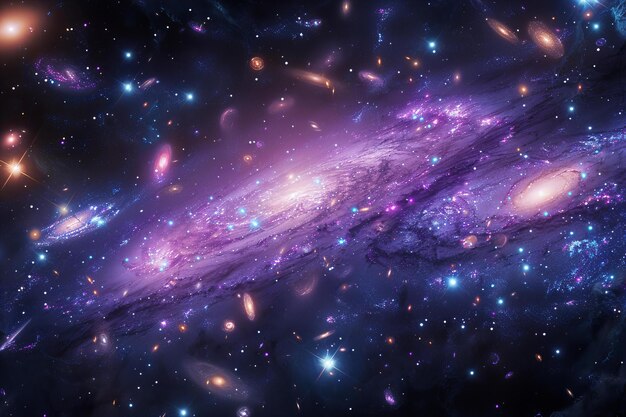 Photo des images époustouflantes de galaxies parsemées de lumière stellaire violette