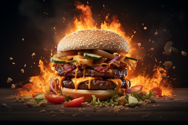 Des images d'explosion de saveurs de hamburgers