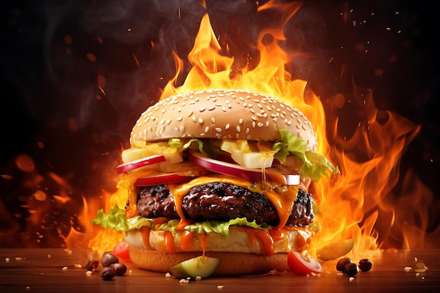 Des images de hamburgers fantastiques à la flamme