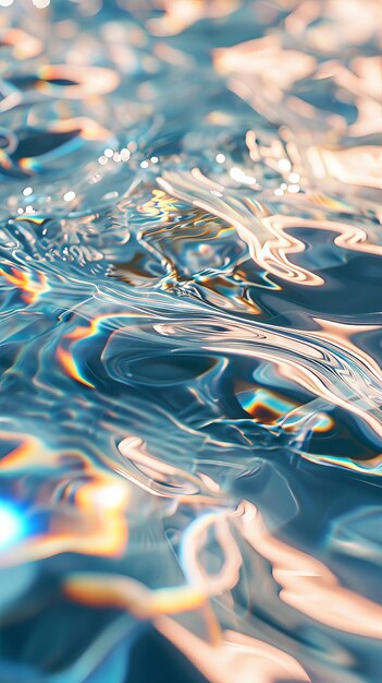 Images en haute résolution d'ondulations d'eau avec le soleil scintillant sur la surface créant une impressionnante