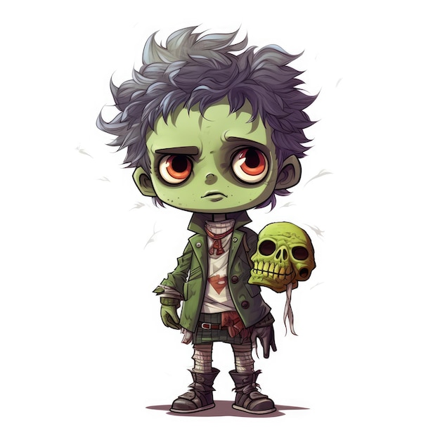 Images ludiques d'Halloween Vue captivante du corps entier d'un enfant zombifié dans le style Pixar Sticker