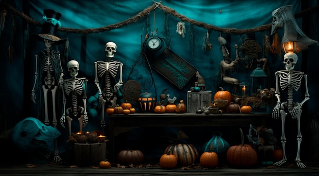 images de squelettes dans la forêt pour Halloween