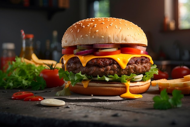 Images ultra réalistes de hamburgers complets