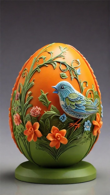 Imaginez un œuf de Pâques orange magnifiquement décoré dont la surface est ornée de motifs intricats.