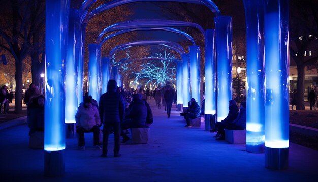 Photo imaginez un parc urbain le lundi bleu avec des installations d'éclairage bleu.