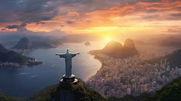 Imaginez Rio de Janeiro, au Brésil, la statue du Christ Rédempteur créée avec la technologie de l'intelligence artificielle générative.