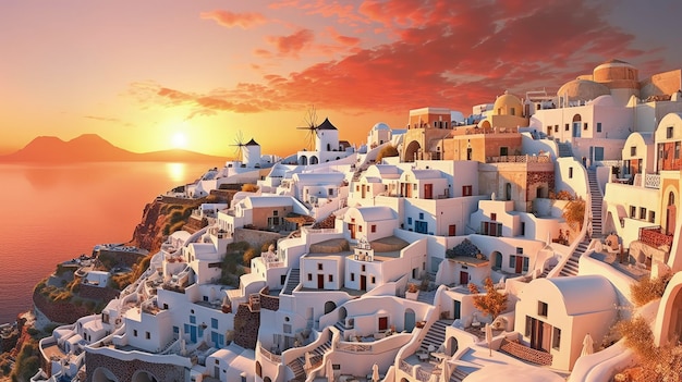 Imaginez Santorin Grèce Oia Village Caldera Vues romantiques Créé avec la technologie Generative AI