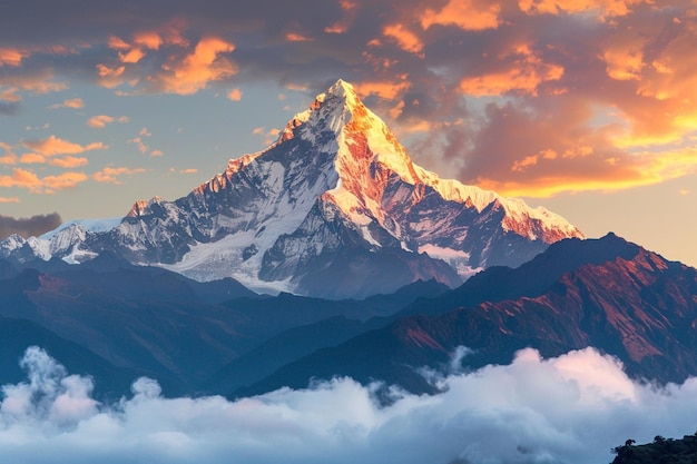 Photo imaginez un sommet de montagne majestueux son sommet enneigé s générative ai