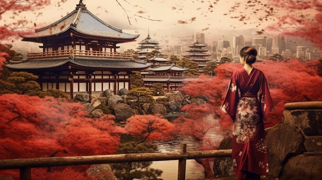 Imaginez les temples historiques de Kyoto au Japon, les jardins sereins et vibrants Créé avec la technologie d'IA générative