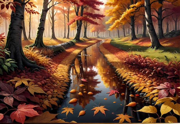 Imaginez la tranquillité et la beauté de la nature dans une illustration hyperréaliste de fond d'automne