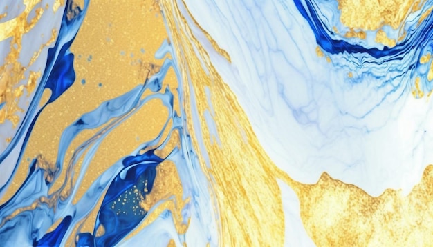 Imitation de texture de peinture aquarelle abstraite marbrée d'or et de bleu.