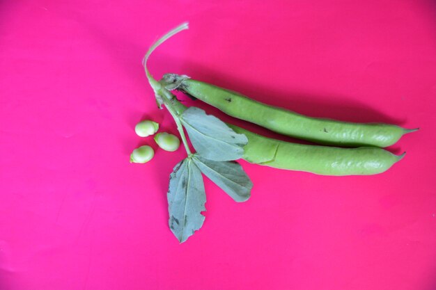 Immédiatement au-dessus de la photo de légumes sur fond rose