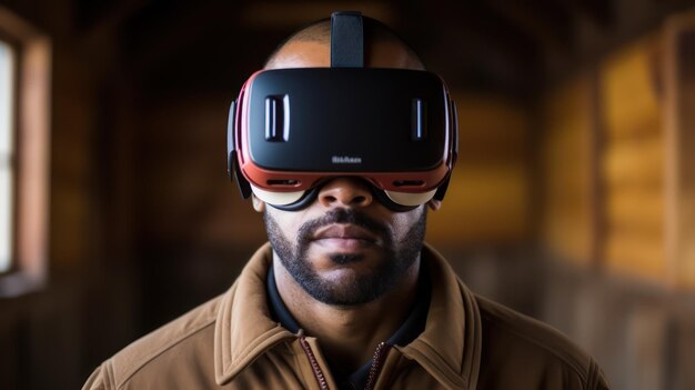 Photo immersion en réalité virtuelle une personne se livrant à diverses activités intérieures avec des lunettes projetées