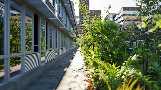 Un immeuble de bureaux ou d'appartements avec des jardins en terrasse