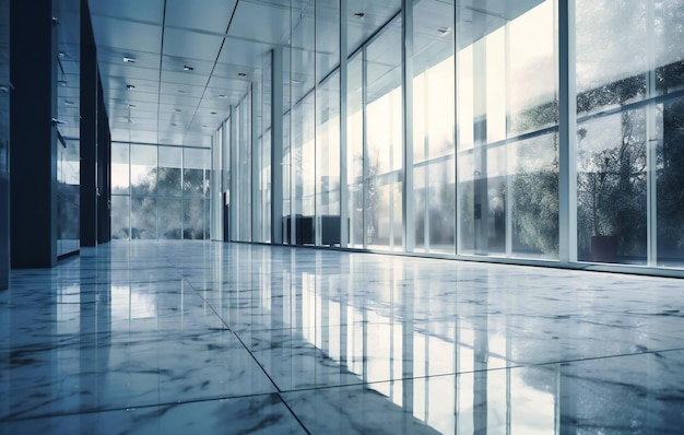 Immeuble de bureaux blanc avec miroirs et portes vitrées