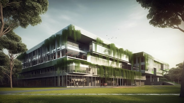 Immeuble de bureaux d'éducation moderne avec concept écologique vert généré par l'IA