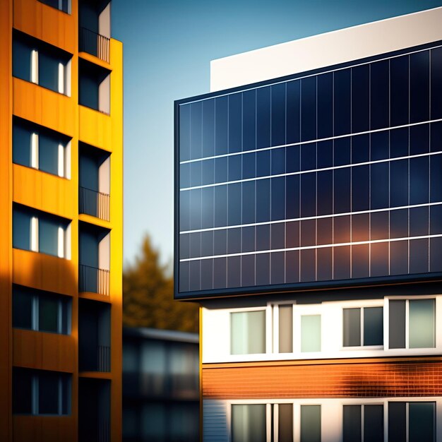 Un immeuble de bureaux avec un panneau solaire sur le côté