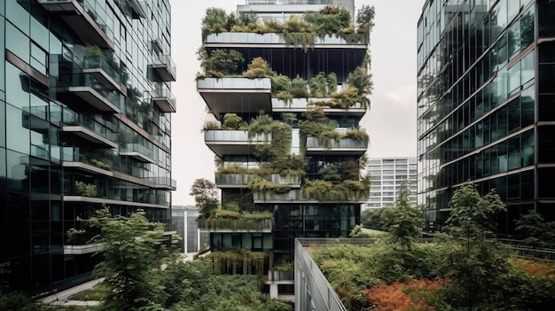 Immeuble de bureaux respectueux de l'environnement et durable dans la ville moderne Generative AI