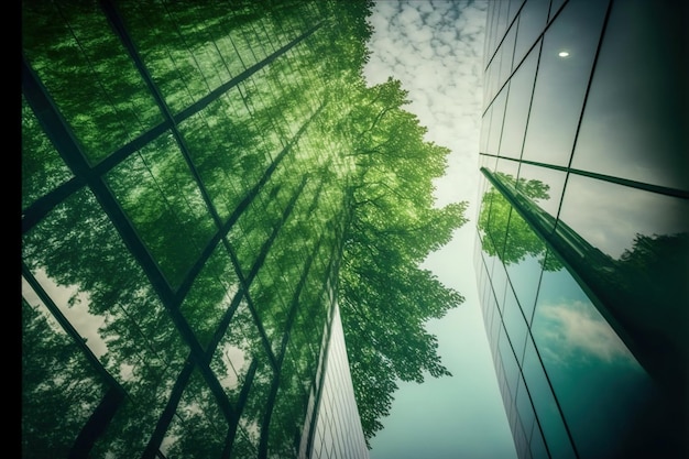 Photo immeuble de bureaux respectueux de l'environnement et durable dans la ville moderne