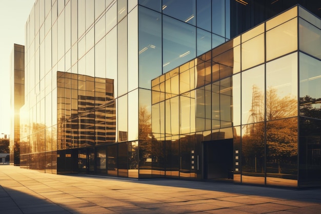 Immeuble de bureaux avec verre réfléchissant en bronze Belle illustration photo IA générative