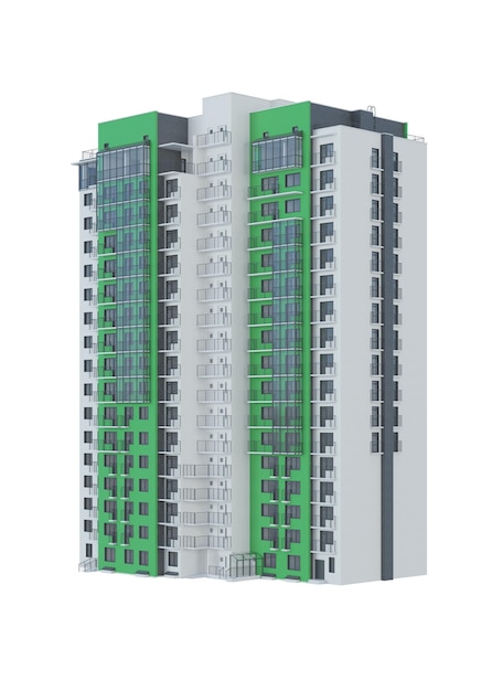 Immeuble sur fond blanc rendu 3D