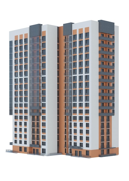 Immeuble sur fond blanc rendu 3D