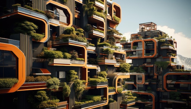 Immeuble moderne avec balcons et plantes maison du futur