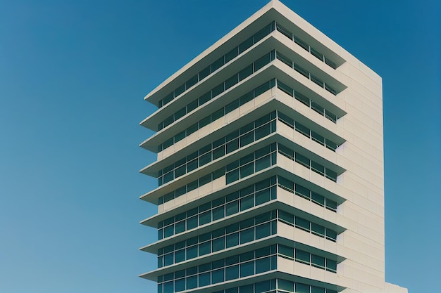 Immeuble moderne par une journée ensoleillée avec un ciel bleu Façade d'un immeuble moderne Illustration numérique