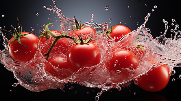 Impact dynamique du jus de tomate éclaboussé sur un fond blanc