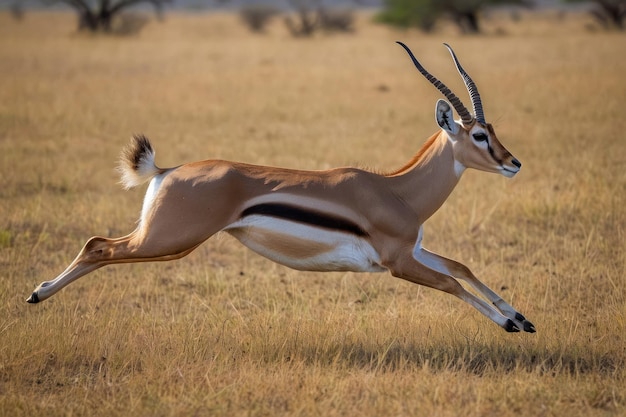 L'impala gracieuse à mi-chemin sur la savane