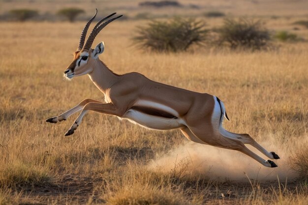 L'impala gracieuse à mi-chemin sur la savane