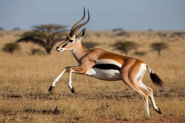 Photo l'impala gracieuse à mi-chemin sur la savane