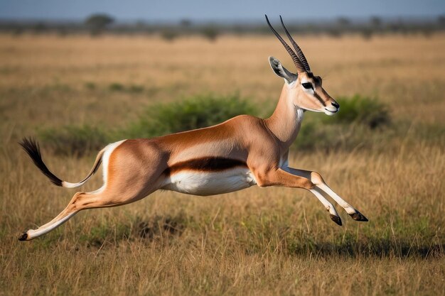 Photo l'impala gracieuse à mi-chemin sur la savane