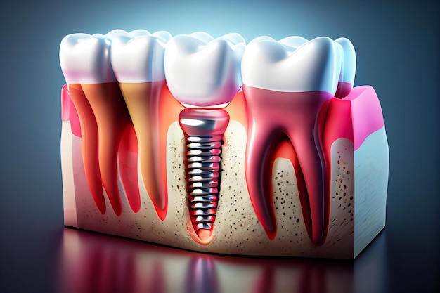 Un implant dentaire une dent prothétique dans la gencive d'une personne