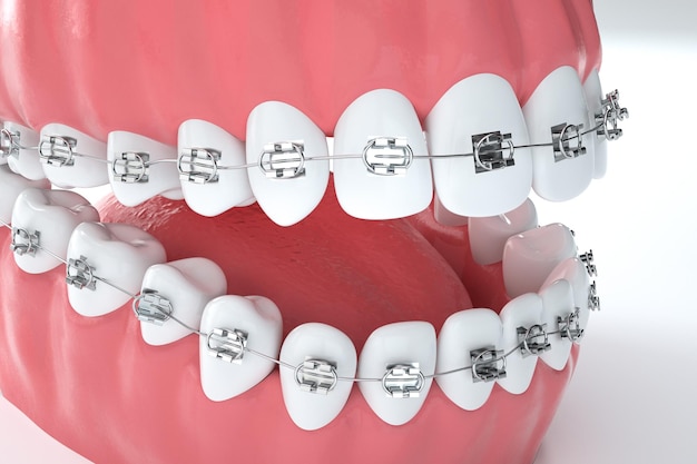 Implant humain dentaire Concept d'implantation dentaire Dents humaines ou prothèses dentaires et outils dentaires illustration 3d