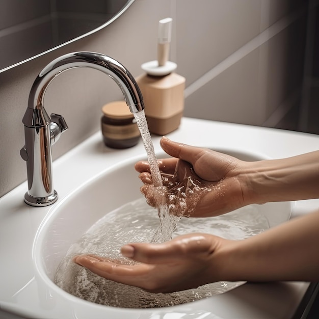 L'importance de GermFree Hands Woman se nettoyant les mains dans le bassin