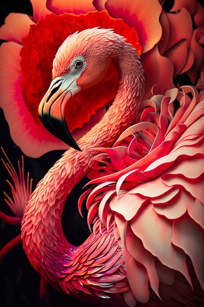 Impression d'affiche de belles fleurs de flamant rose AI générative