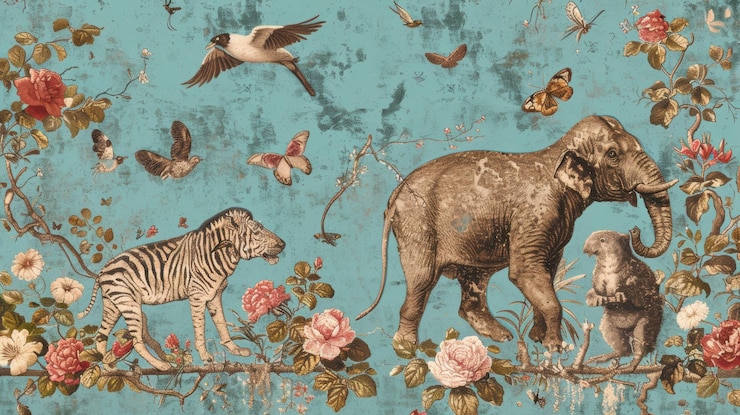 Photo impression d'animaux vintage avec des détails floraux