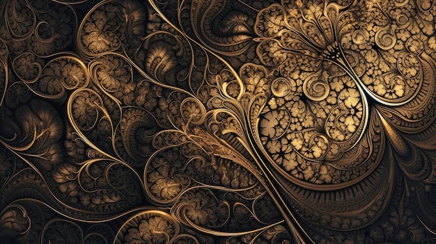 Une impression d'art numérique d'un motif floral doré et marron.