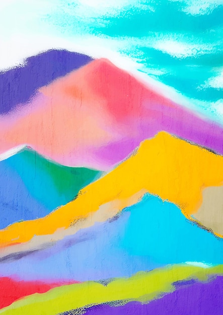 Impression artistique sur toile de paysage éclectique de montagnes peintes colorées