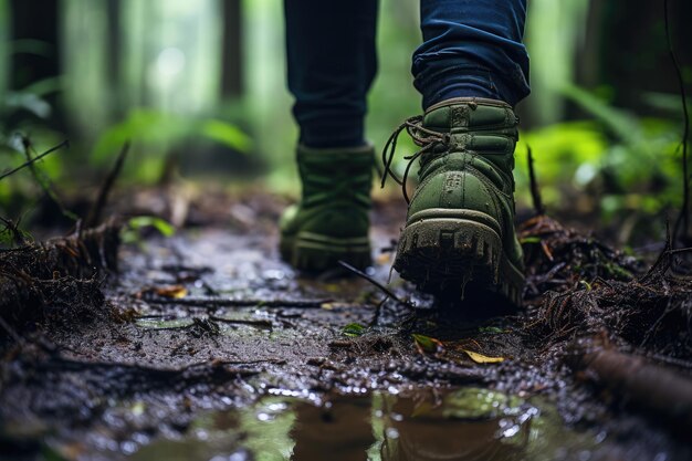 Impression de la chaussure sur la boue avec un espace de copie