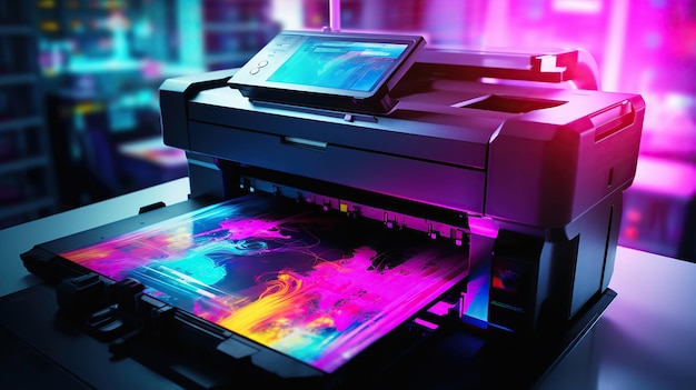 Photo impression du papier imprimé de couleur dans une imprimerie generative ai