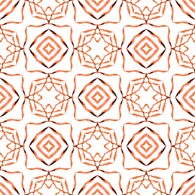 Impression impressionnante prête pour le textile, tissu de maillot de bain, papier peint, emballage. Design d'été chic et bohème orange ravissant. Bordure aquarelle carrelée peinte à la main. Fond aquarelle en mosaïque.