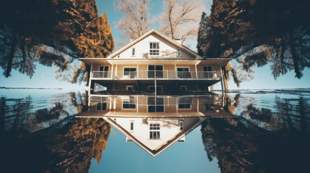 Photo impression de la maison sur l'eau maison à l'envers ai générative