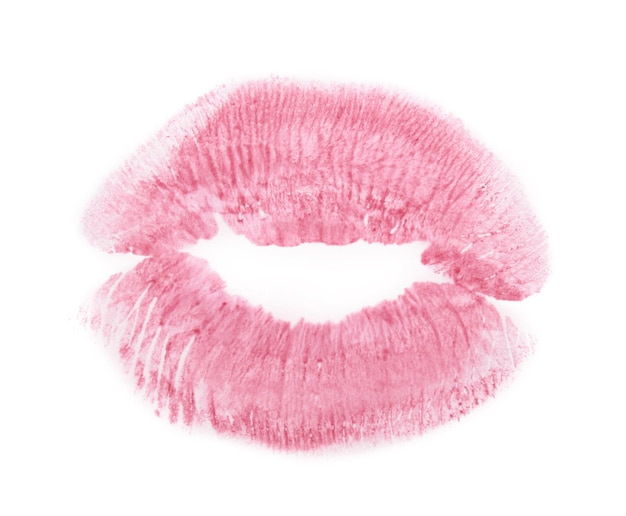 Impression de rouge à lèvres couleur sur fond blanc gros plan