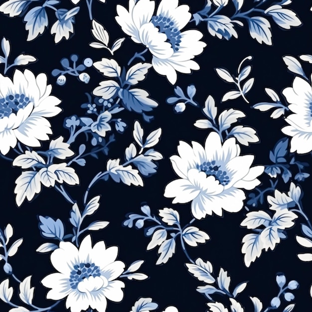 Impression de style campagnard bleu et blanc à motif floral harmonieux à carreler avec des fleurs pour papier peint papier d'emballage tissu de scrapbooking et conception de produits générative ai
